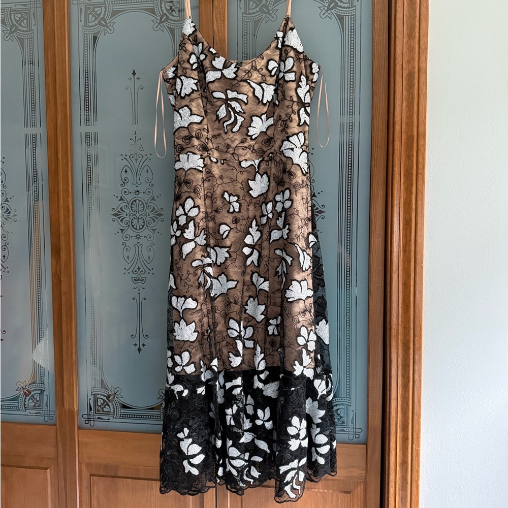 Dress the Population Sequin Floral Dress - Black and White